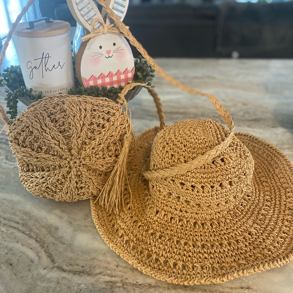 Matching Straw Hat and Crossbody Bag Set